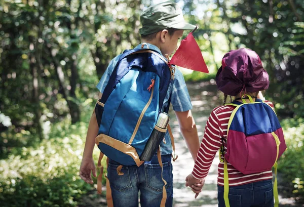 Sister Brother Hiking Forest — Stock Photo, Image