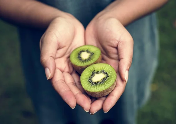 Manos Sosteniendo Kiwi Productos Orgánicos Granja — Foto de Stock