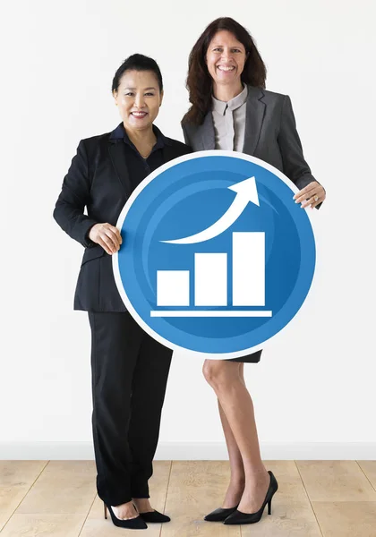 Geschäftsfrauen Mit Grafik Ikone — Stockfoto