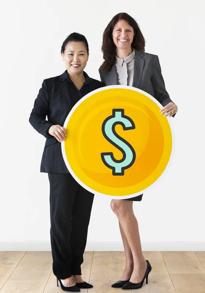 Affärskvinnor Håller Dollar Ikon — Stockfoto