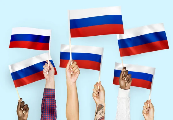 Handen Zwaaien Vlag Van Rusland — Stockfoto