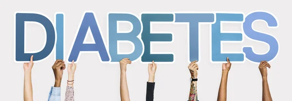 Diverses Mains Tenant Mot Diabète — Photo