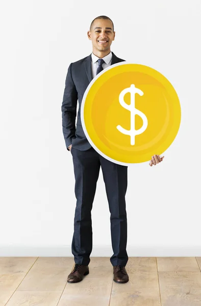 Zakenman Met Dollar Munt Pictogram — Stockfoto