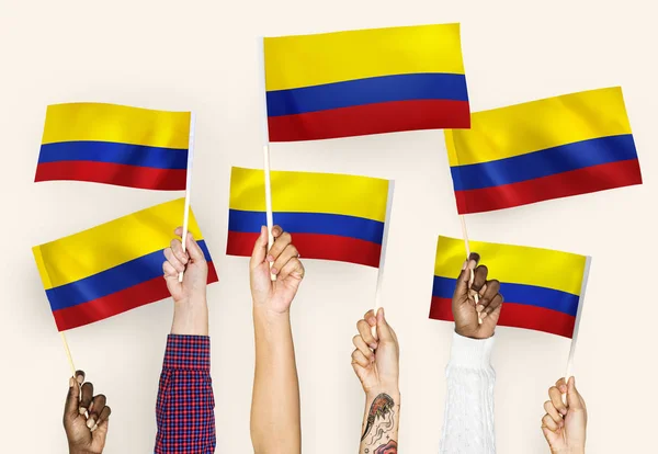 Handen Zwaaien Vlag Van Columbia — Stockfoto