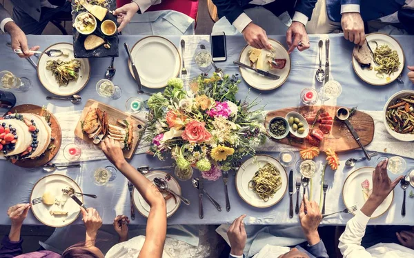 Vue Aérienne Une Table Manger Fête Mariée — Photo