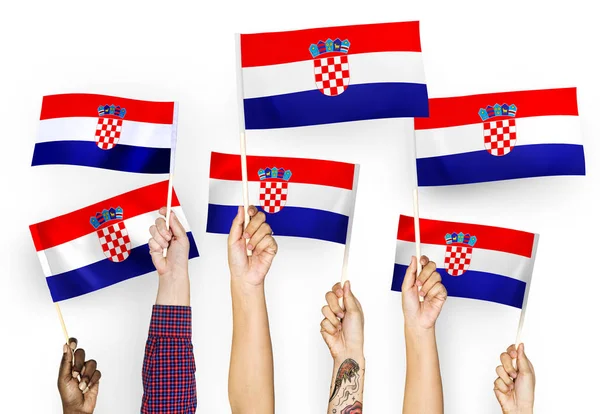 Les Mains Agitant Les Drapeaux Croatie — Photo