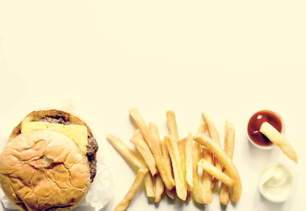Aerial View Burger Fries Fast Food — Stock Photo, Image