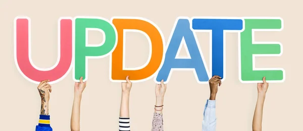 Diverse Hände Die Das Wort Update Halten — Stockfoto