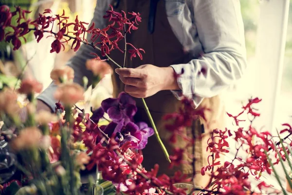 Florista Proprietário Segurando Flores — Fotografia de Stock