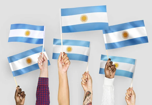 Hände Schwenken Die Fahnen Argentiniens — Stockfoto