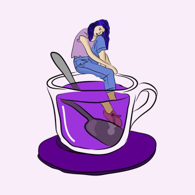 Çay Kupası funky grafik illüstrasyon kız