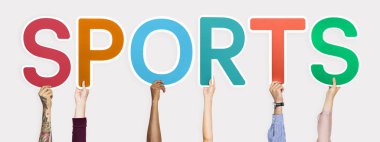 Kelime spor holding çeşitli eller