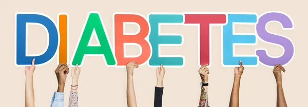 Mani Diverse Che Tengono Parola Diabete — Foto Stock
