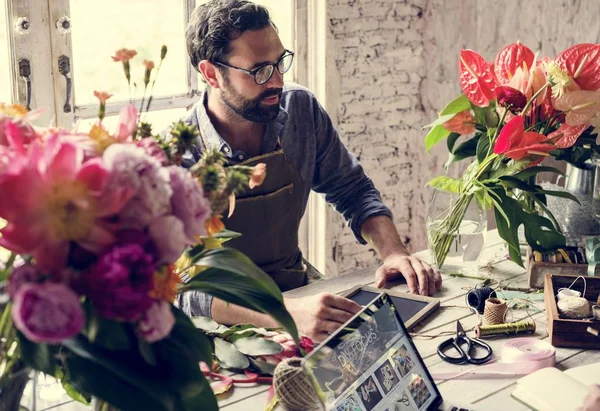 Floricultura Negócio Proprietário Serviço Trabalho — Fotografia de Stock