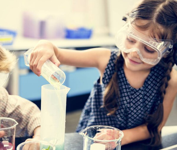 Girl in elementary science lab