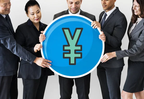 Geschäftsleute Mit Yen Ikone — Stockfoto