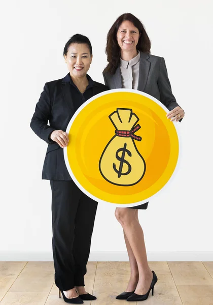 Vrouwelijke Ondernemers Houden Een Dollar Pictogram — Stockfoto