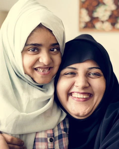 Muslim Mother Hugging Her Daughter Love Stock Image