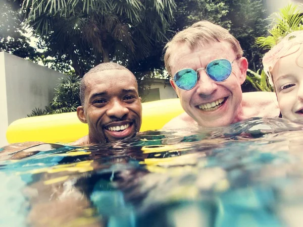 Closeup Diverse People Enjoying Pool Together — Stock Photo, Image