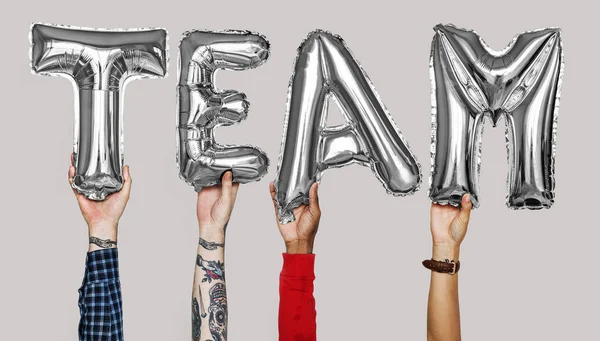 Hands Showing Team Balloons Word — Stock Photo, Image