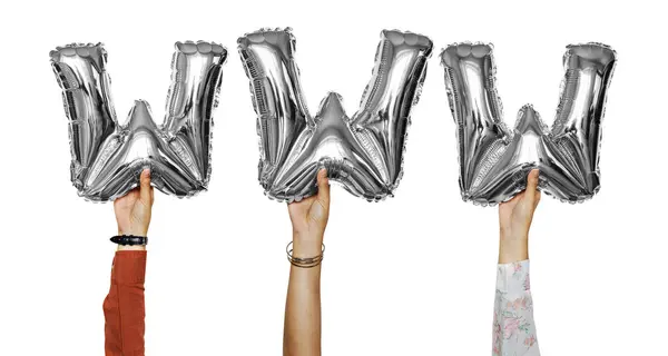 Hands Showing Website Balloons Word — Stock Photo, Image