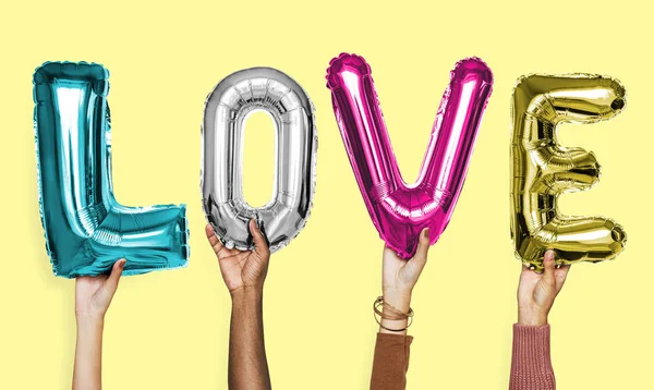 Hands Showing Love Balloons Word — Stock Photo, Image