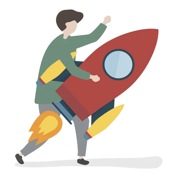 Illustration Character Holding Rocket — Stock Photo, Image