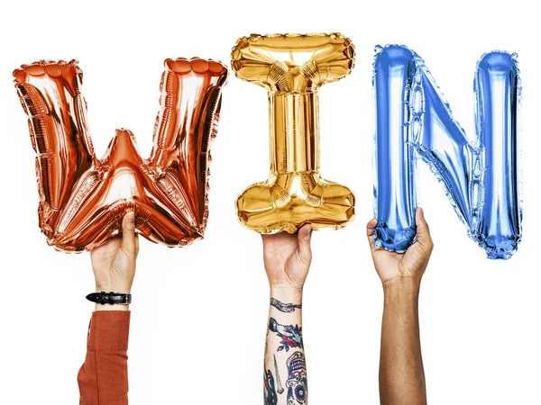 Gösterilen Eller Balonlar Word Kazanmak — Stok fotoğraf