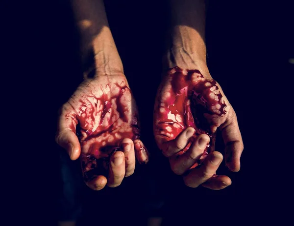 Bloody Hands Black Background — Stock Photo, Image