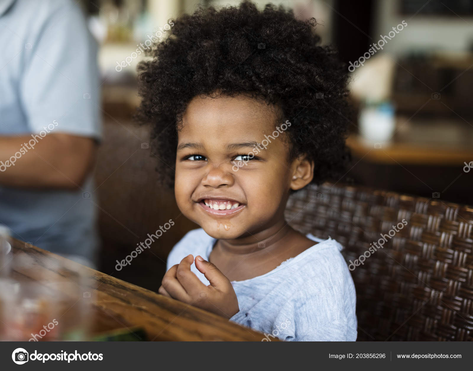 Close Portrait Cute Little African American Boy Smiling Camera