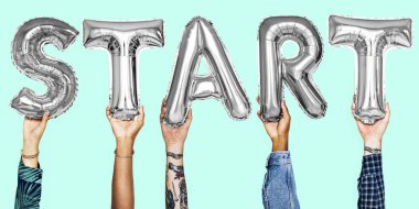 Başlangıç sözcük balonu holding eller