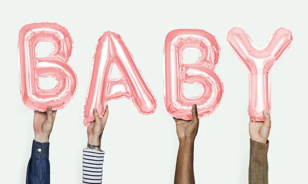 Manos Mostrando Palabra Globos Bebé —  Fotos de Stock