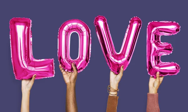 Hands Showing Love Balloons Word — Stock Photo, Image