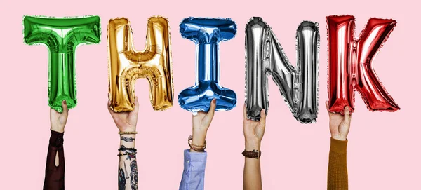 Hands Showing Think Balloons Word — Stock Photo, Image