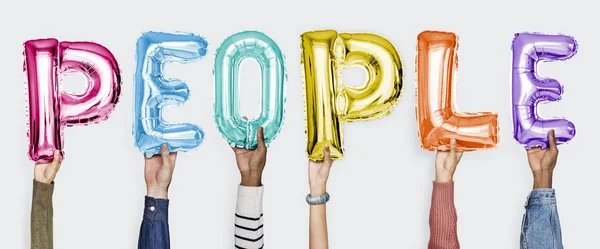 Hands Showing People Balloons Word — Stock Photo, Image