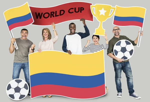 Различные Футбольные Болельщики Флагом Колумбии — стоковое фото