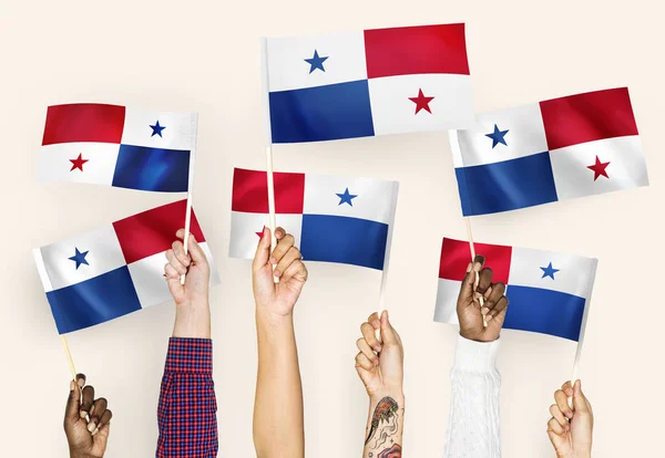 Handen Zwaaien Vlag Van Panama — Stockfoto