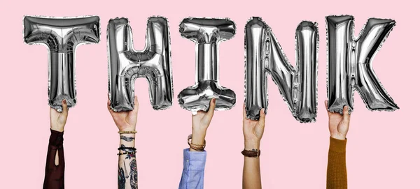 Hands Showing Think Balloons Word — Stock Photo, Image