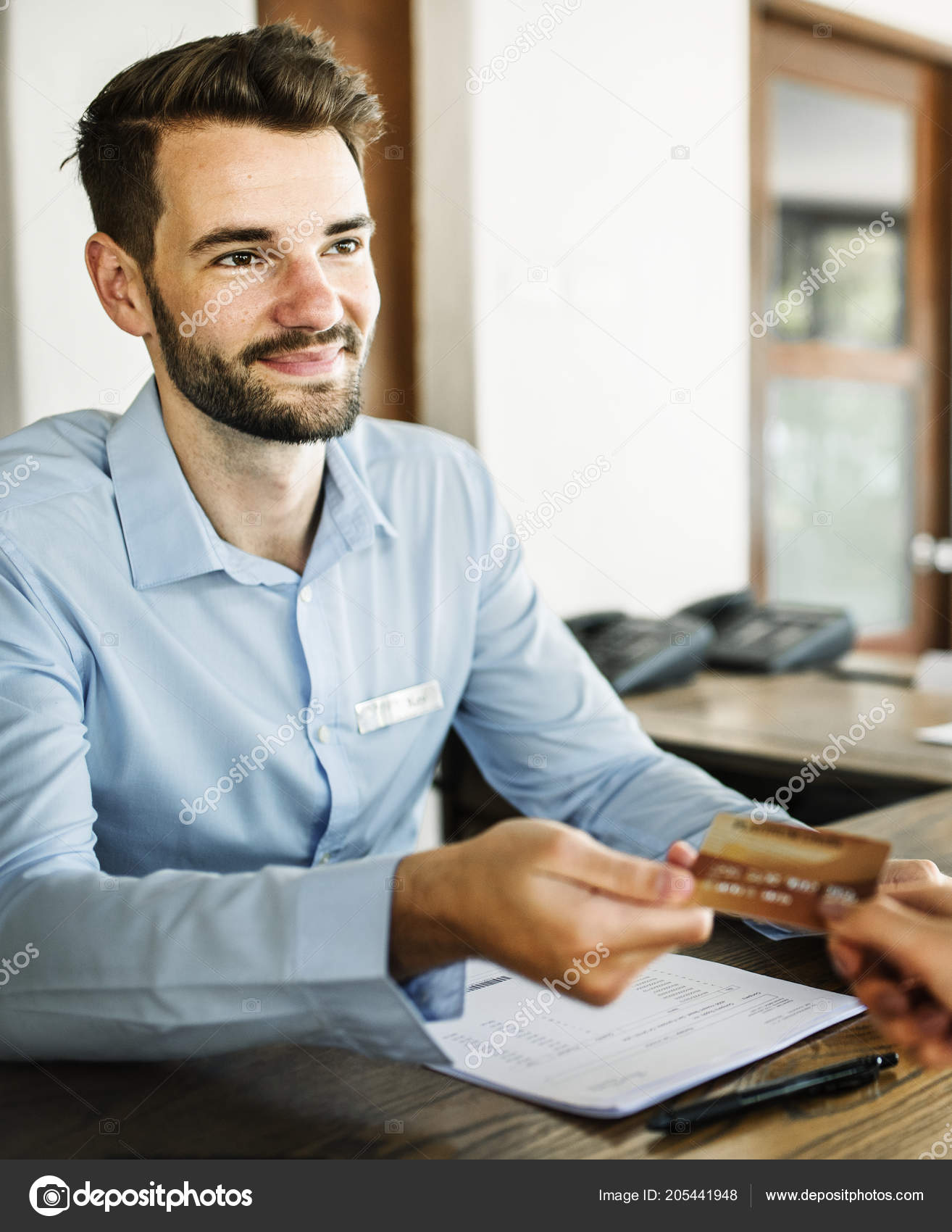 Receptionist Working Front Desk Stock Photo C Rawpixel 205441948