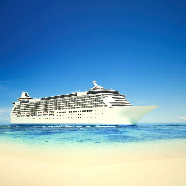 Kreuzfahrtschiff Einem Tropischen Strand — Stockfoto