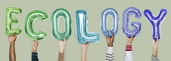 Hands Showing Ecology Balloons Word — Stock Photo, Image