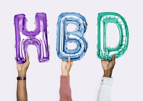 Balões Alfabetos Coloridos Formando Palavra Hbd — Fotografia de Stock