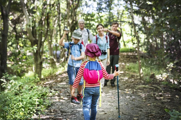 Family Hiking Forest — Stock Photo, Image