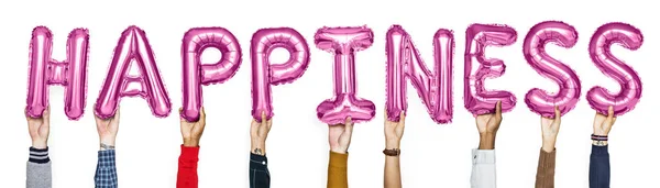 粉红色字母气球形成词幸福 — 图库照片