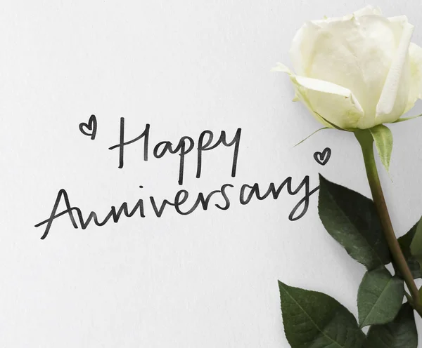 Happy Anniversary Themed White Rose — Stock Photo, Image