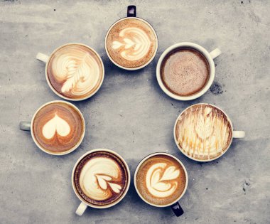 Aerial view of various coffee clipart
