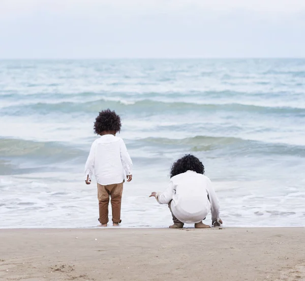 Вид Ззаду Афроамериканських Дітей Які Грають Пляжі — стокове фото