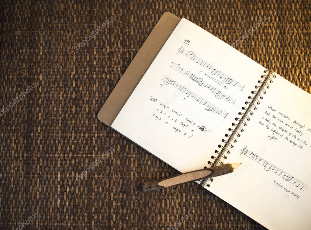 Music notebook with wooden pencil