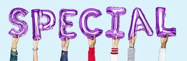 Purple Alphabet Balloons Forming Word Special — Stock Photo, Image