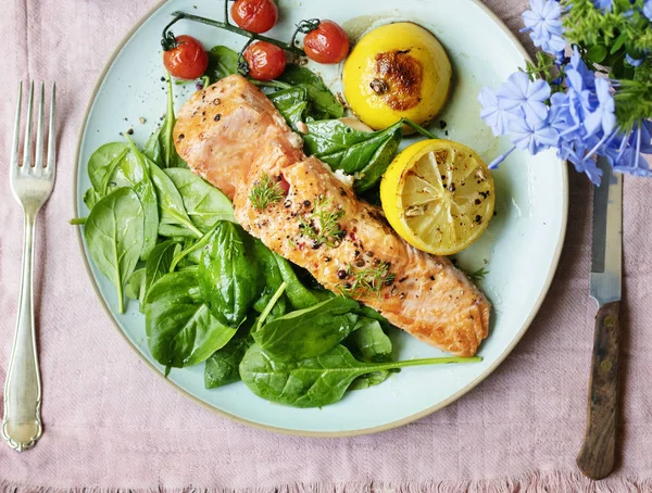 Grilled salmon food photography recipe idea